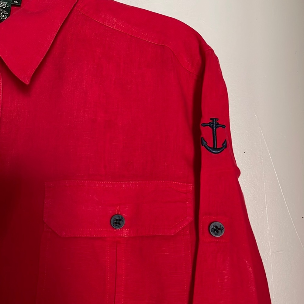 Lauren Ralph Lauren red linen button down shirt - Picture 3 of 8